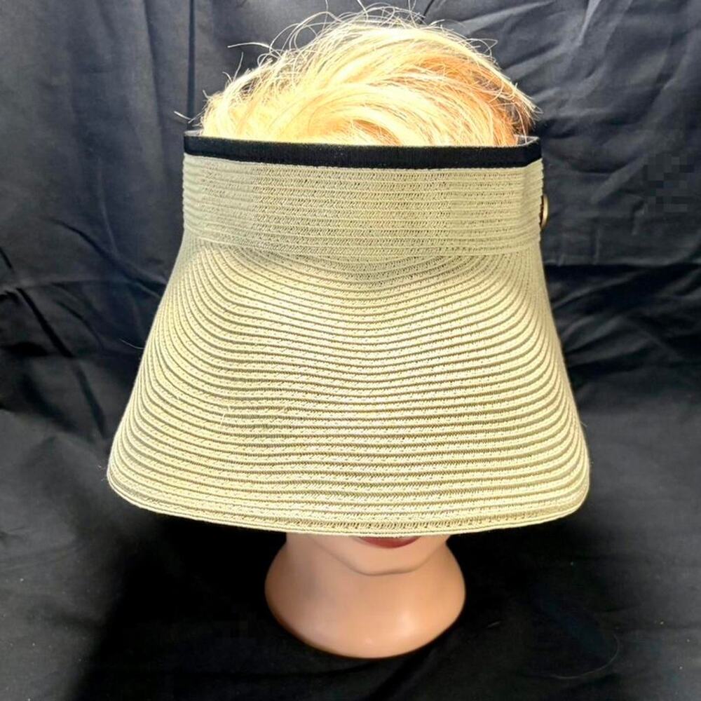 🚨 Women's Yaniki Cream Sun Visor w Black Trim Wide Brim Summer Beach Hat 👒